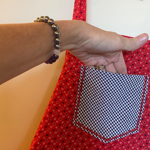 Handmade Red Cotton Gingham 3-Pocket Halter Apron Retro Kitchen‎ OS - Picture 13 of 16